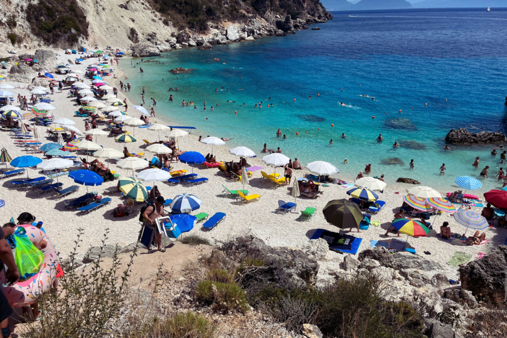 packed beach at lefkada greece