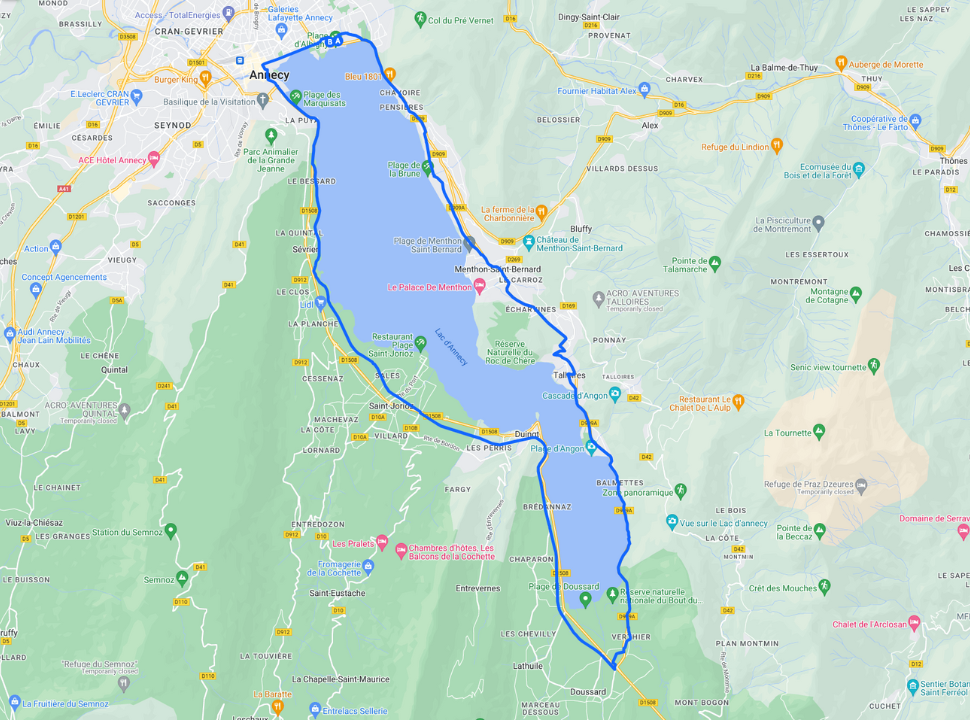 map of the cycle route around lake annecy france