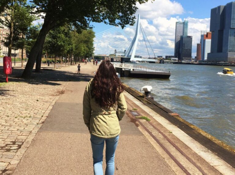 walking along rotterdam riverfront