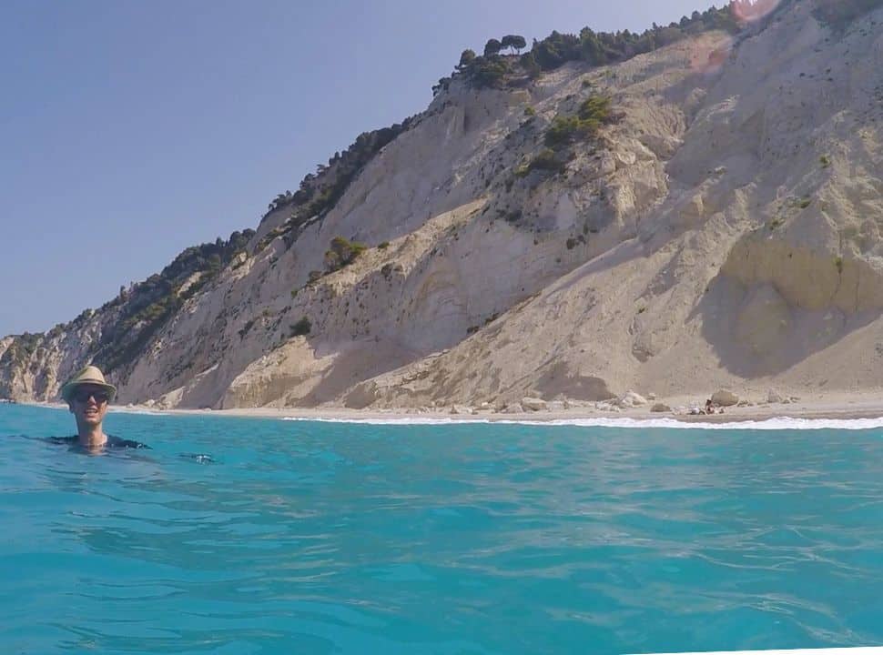 blue water and white cliffs at egremni beach