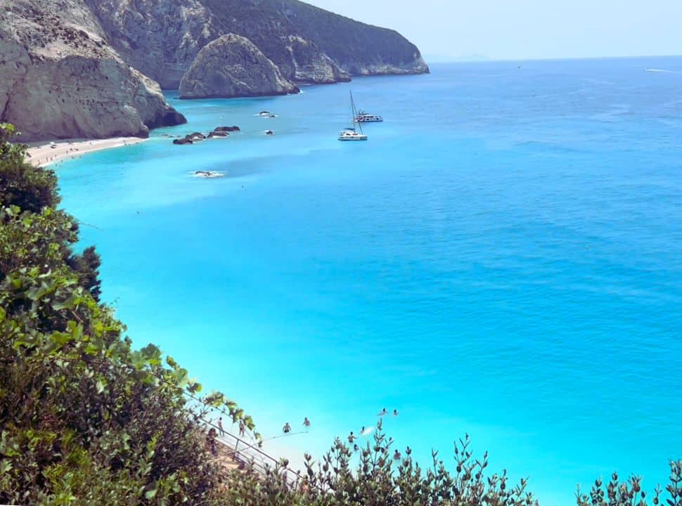 view of cliffs and water at porto katsiki