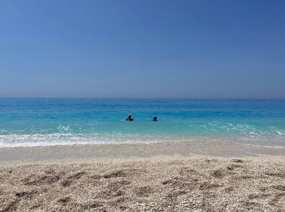 beautiful sandy beach and blue water at megali petra beach