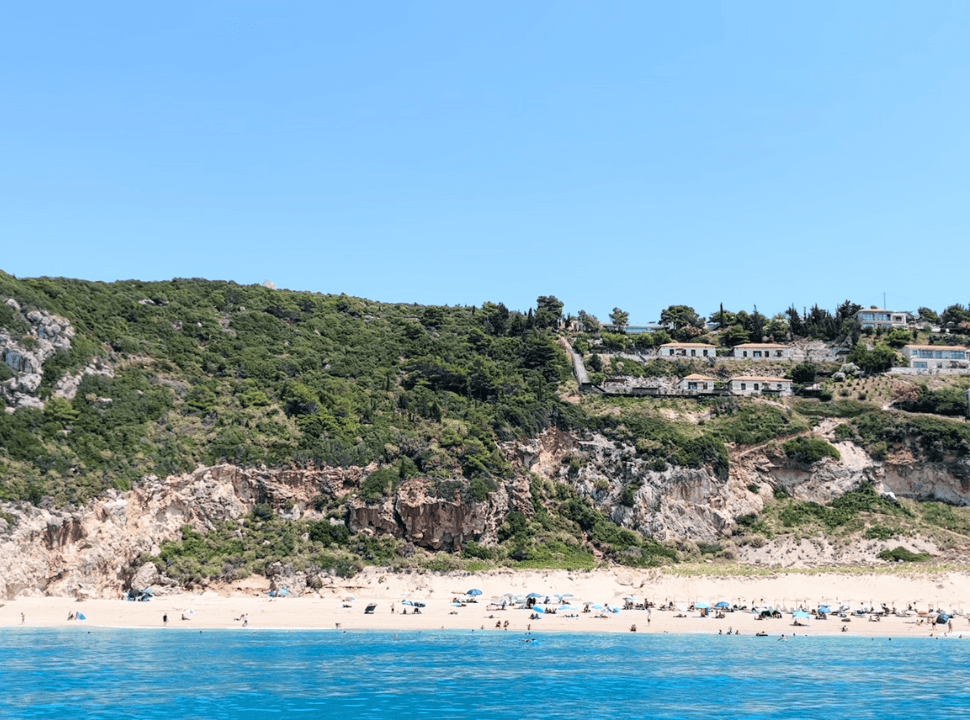 view of hills and Milos beach