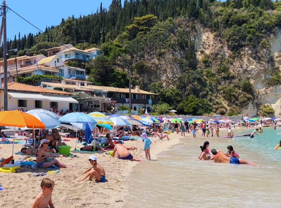 crowded beach at agios nikitas lefkada