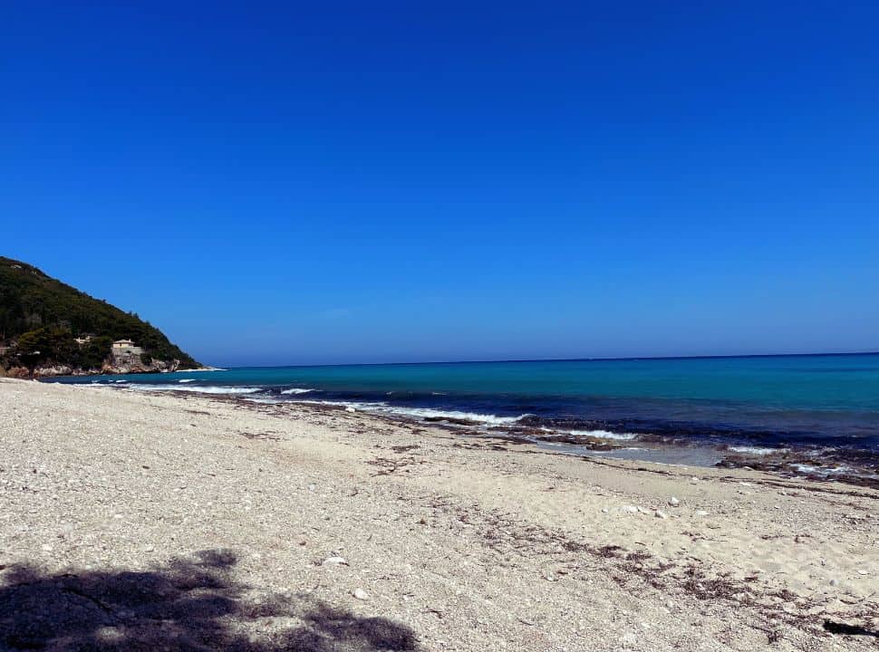 deserted beach in the south of agios ioannis beach