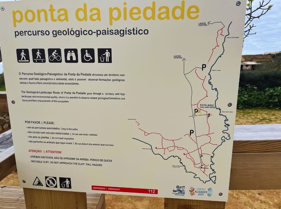 map of the ponta da piedade trial near lagos portugal