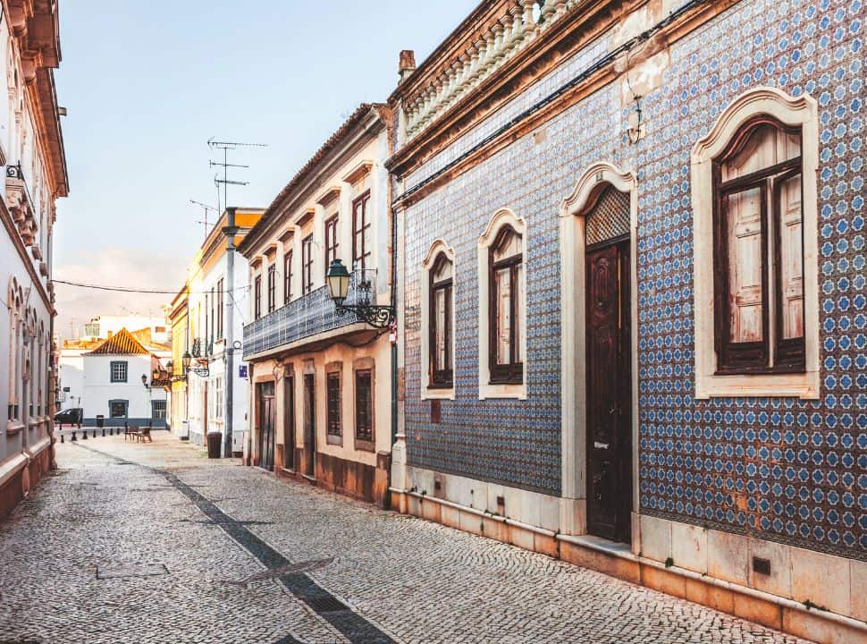colorful streets in faro city portugal