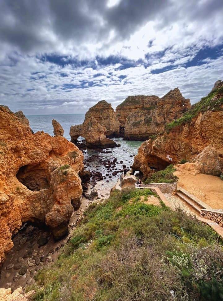 stairs to this popular rock formation ponta da piedade lagos portugal