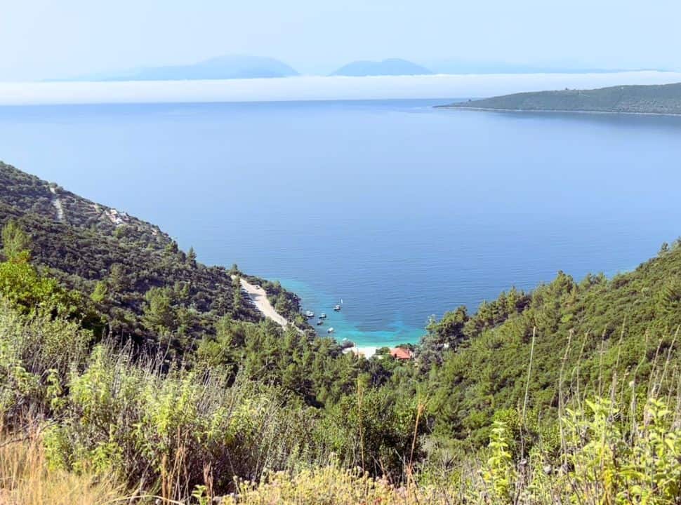 view of small beach from the mountains