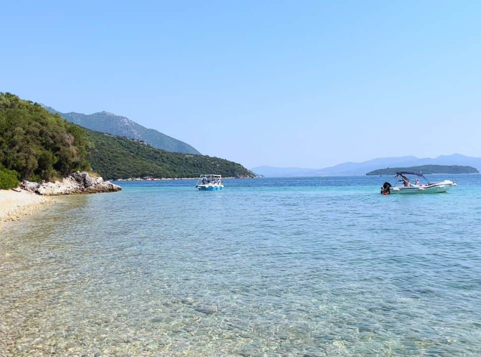 small boats along the hidden beaches in the east of lefkada