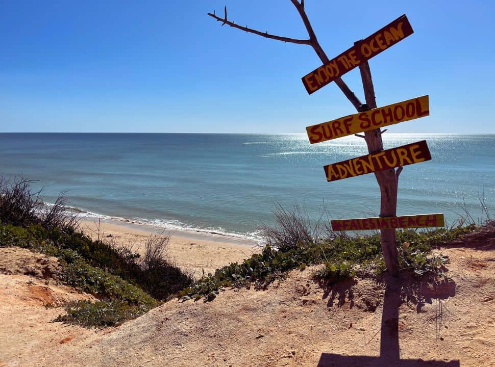 signs at the entrance of Praia da Falésia beach the algarve