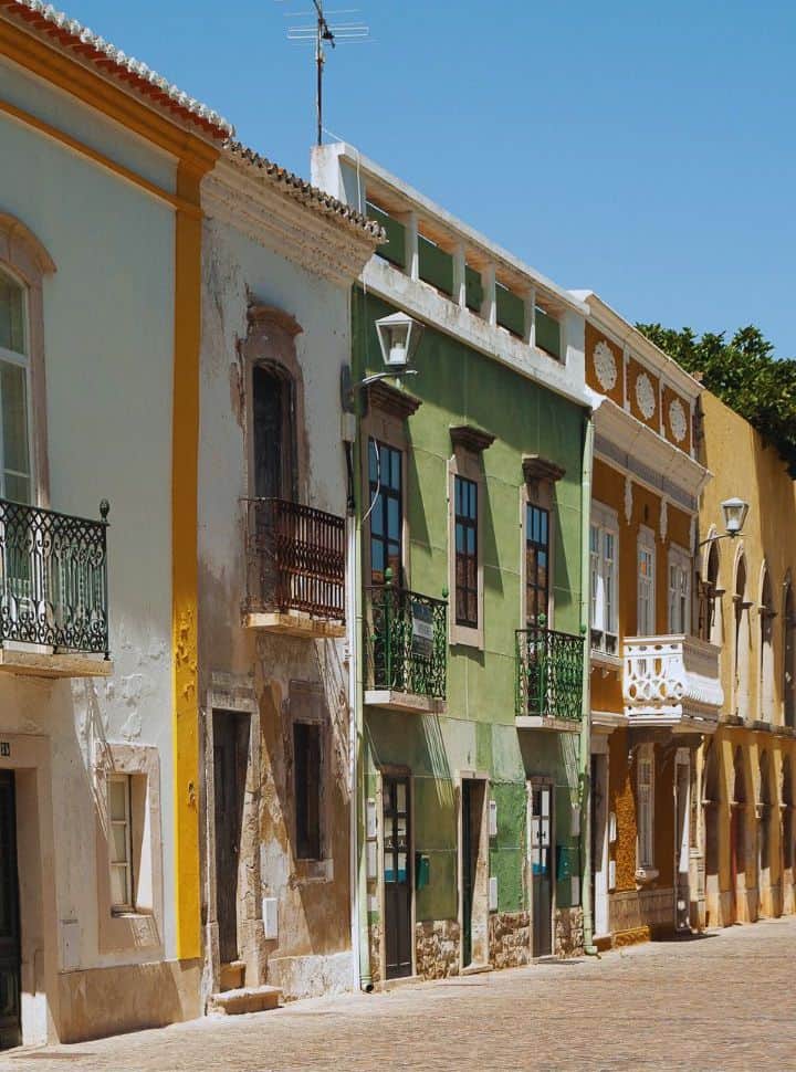 colourful houses along the small streets of Tavira the algarve Portugal