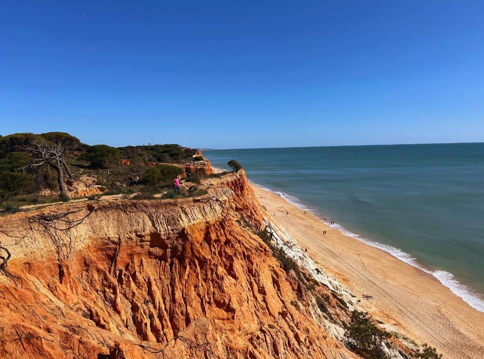 view of Falesia beach portugal from its red cliffs