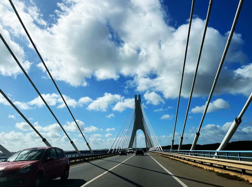 crossing the bridge by car near Portimão the algarve