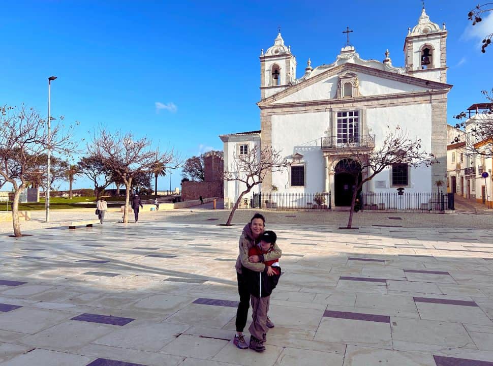 the bright white baroque style Santo António church in lagos portugal
