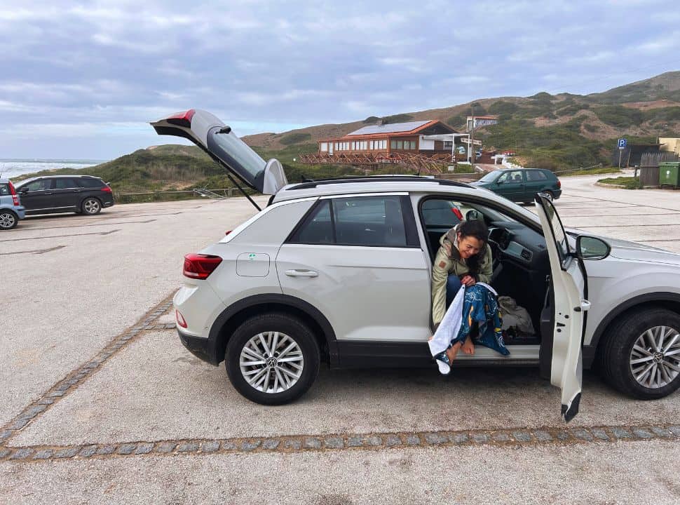 rental car parked at one of the beaches in portugal