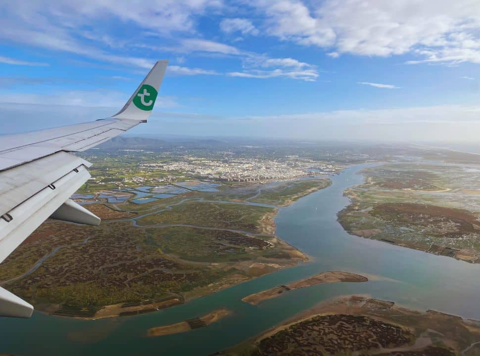 view from the plane of faro city during descend