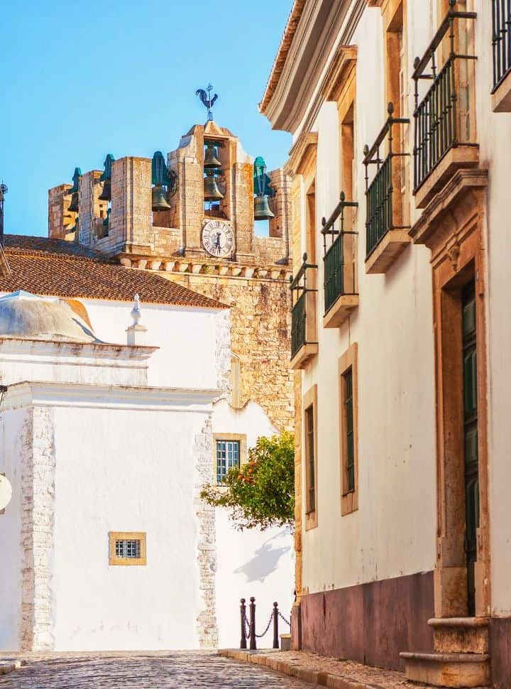 historical little streets in faro portugal