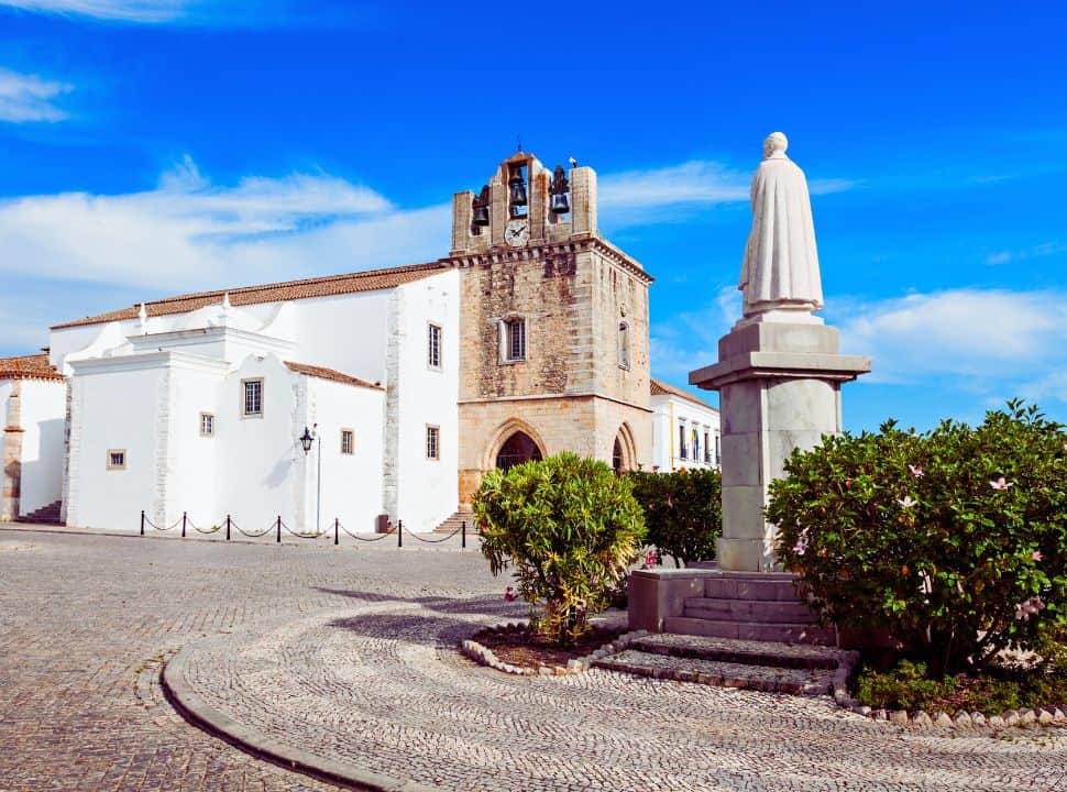 Faro Cathedral with its bell tower, the Algarve Portugal