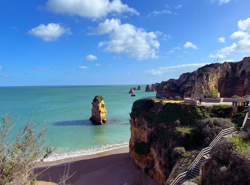 view on Dona Ana beach and the emerald blue water along the Algarve coast