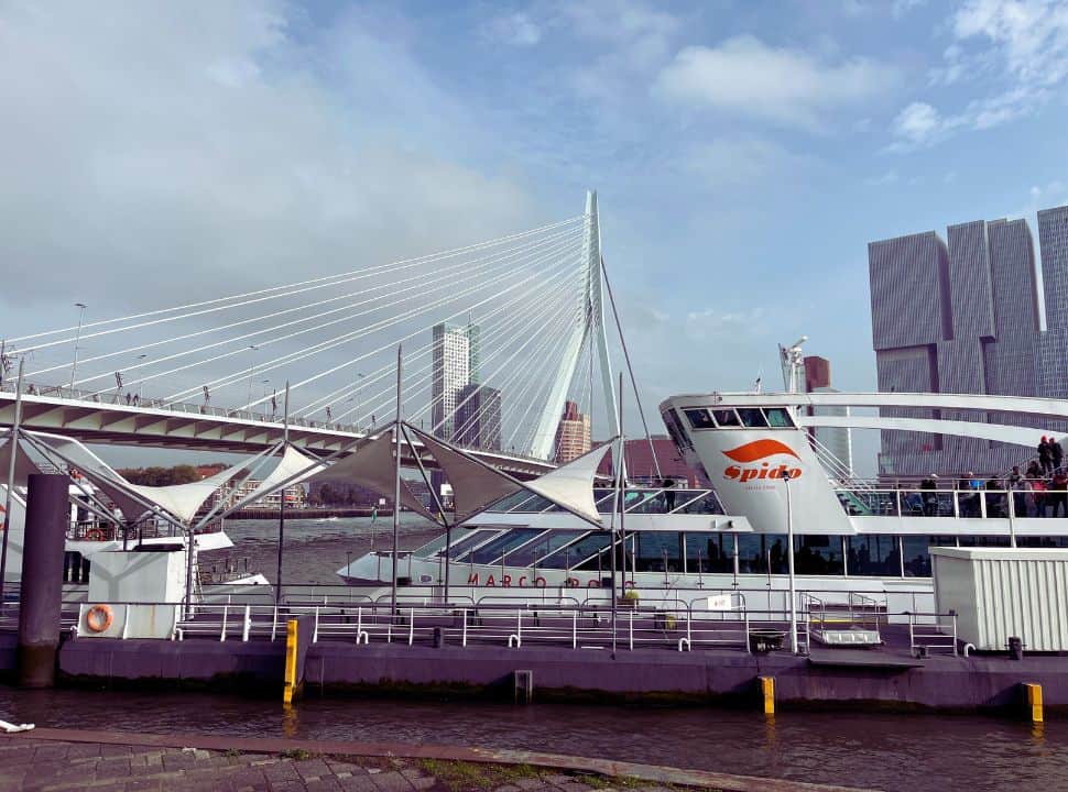 point of departure of the Spido tour boat at the Erasmus bridge Rotterdam