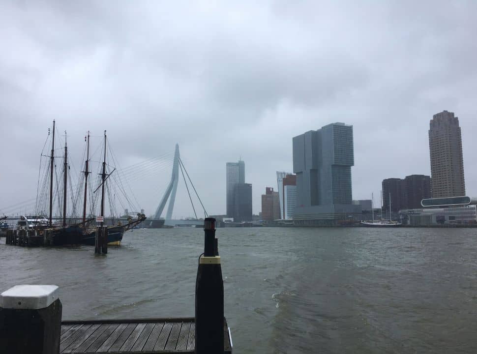 view of Rotterdam skyline in bad weather