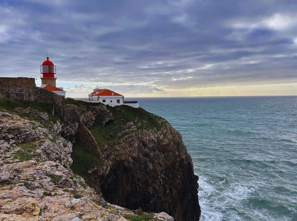 lighthouse by sunset at Cabo de Sao Vicente the Algarve