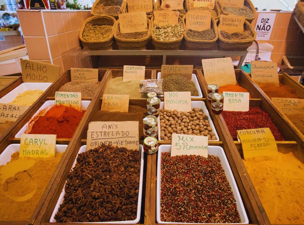 spices in main indoor market in tavira