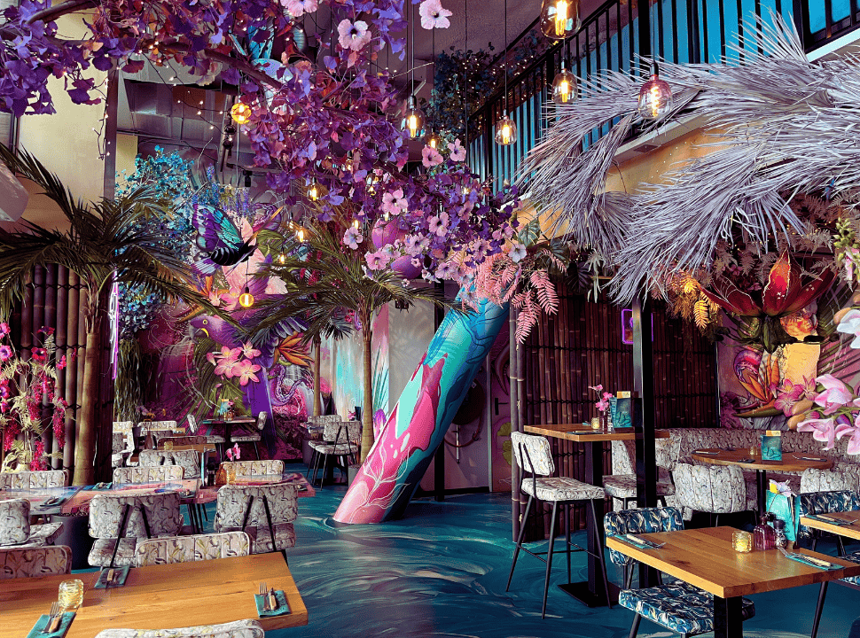 a super colourful interior design at Ami Urban Bistro Rotterdam
