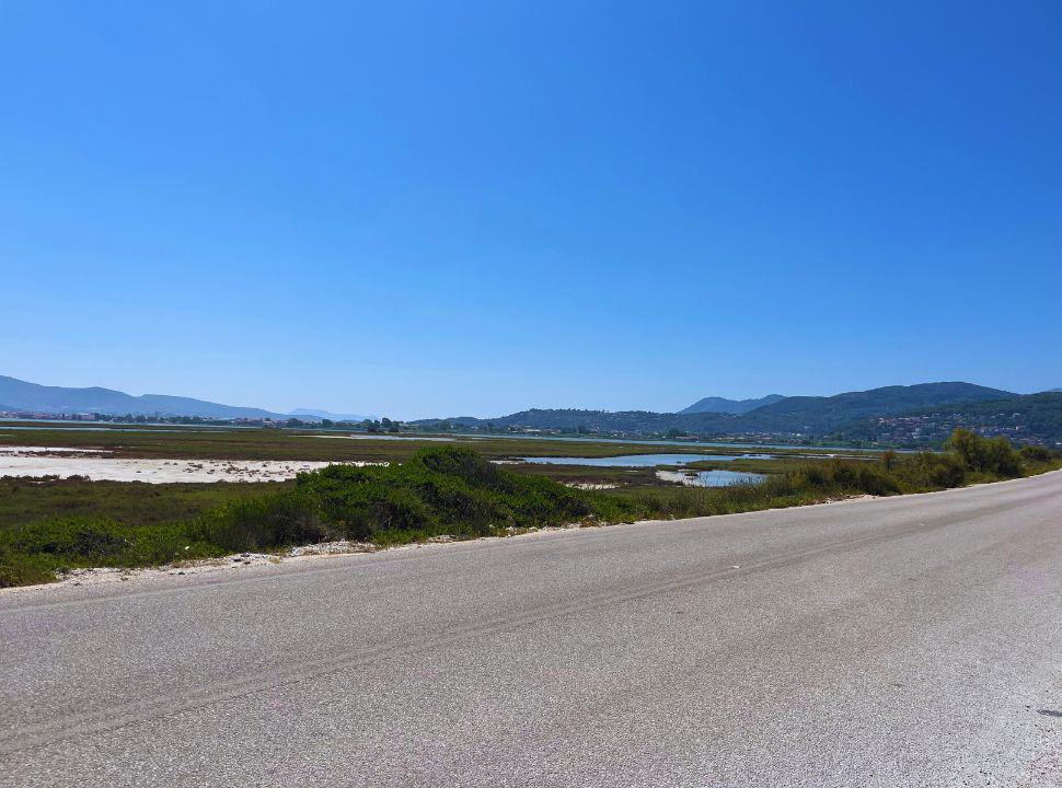 view of the sea lake from the main road that runs around the lake north of Lefkada lake