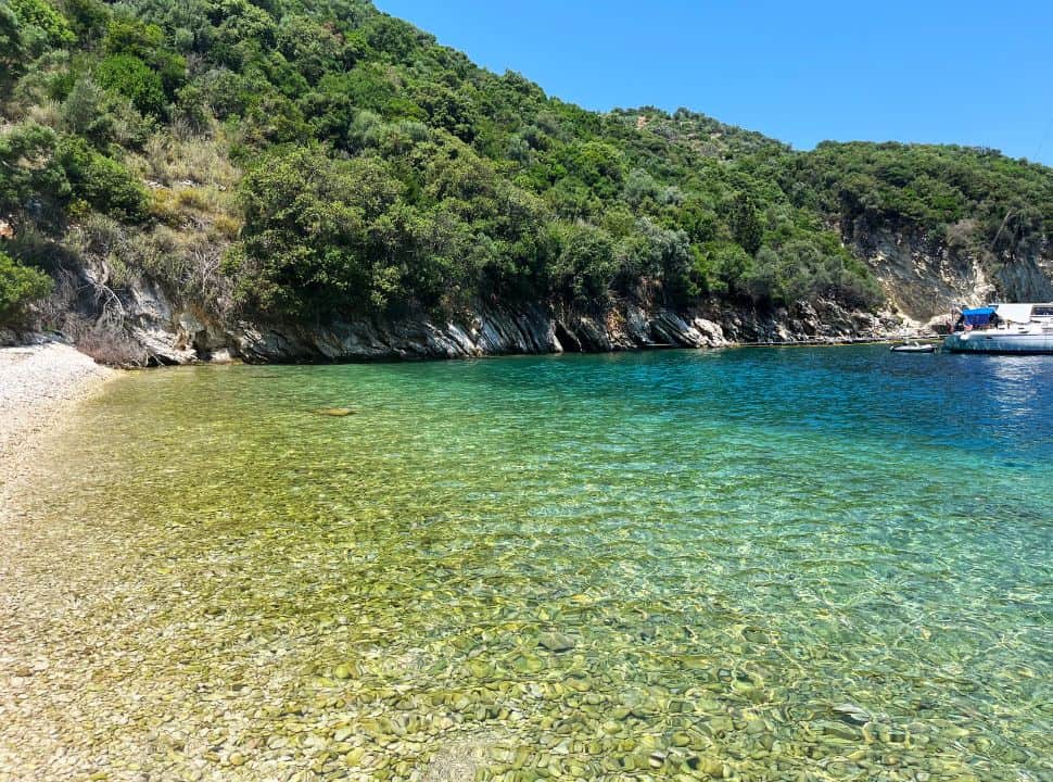 crystal clear emerald coloured water near mikros gialos beach lefkada
