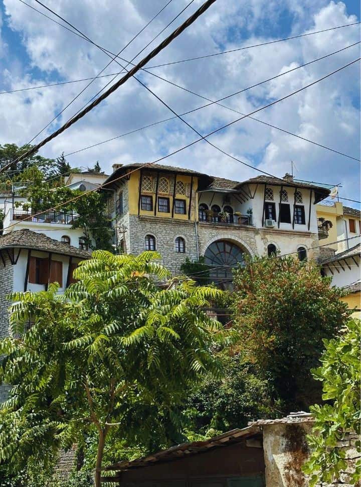 traditional houses built against the hills in gjirokaster albania