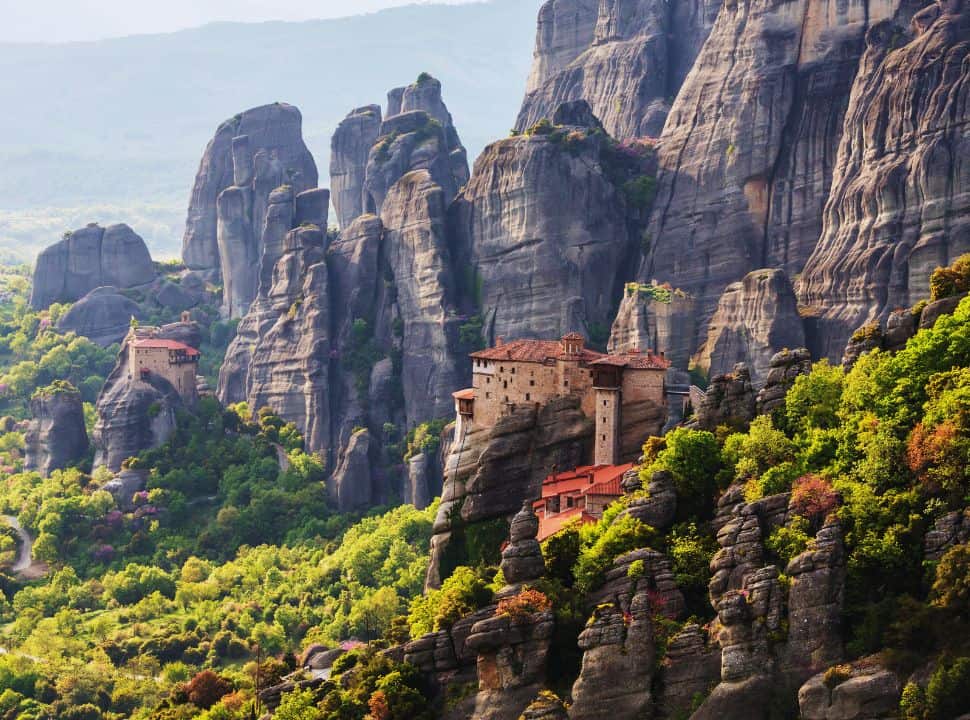 several monasteries found the the tip of impressive limestone cliffs on mainland greece