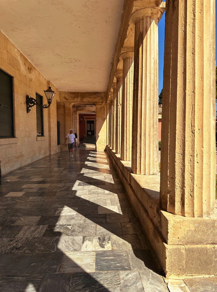 detailed picture of the columns of the Palace of St. Michael and St. George in corfu town