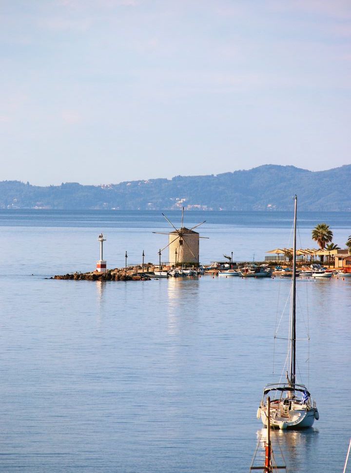 view of anemomylos windmill, it seems it is almost floating on the water