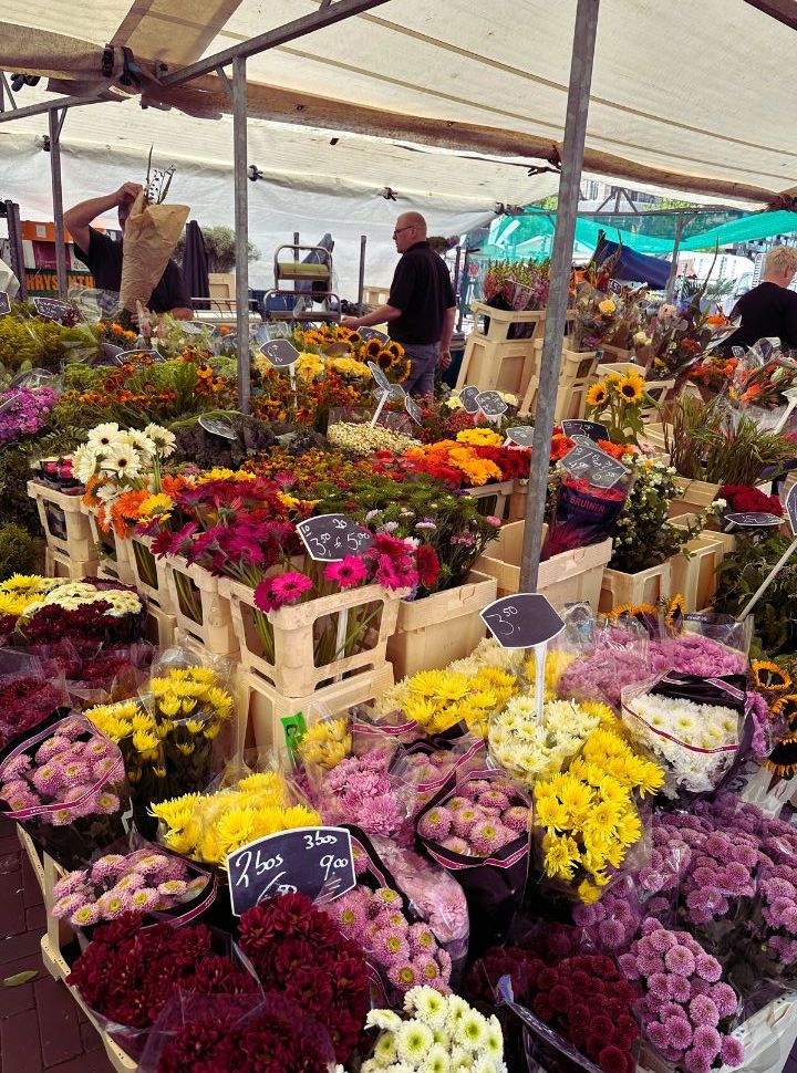 flower stall selling dozen of various flowers in all types of colours