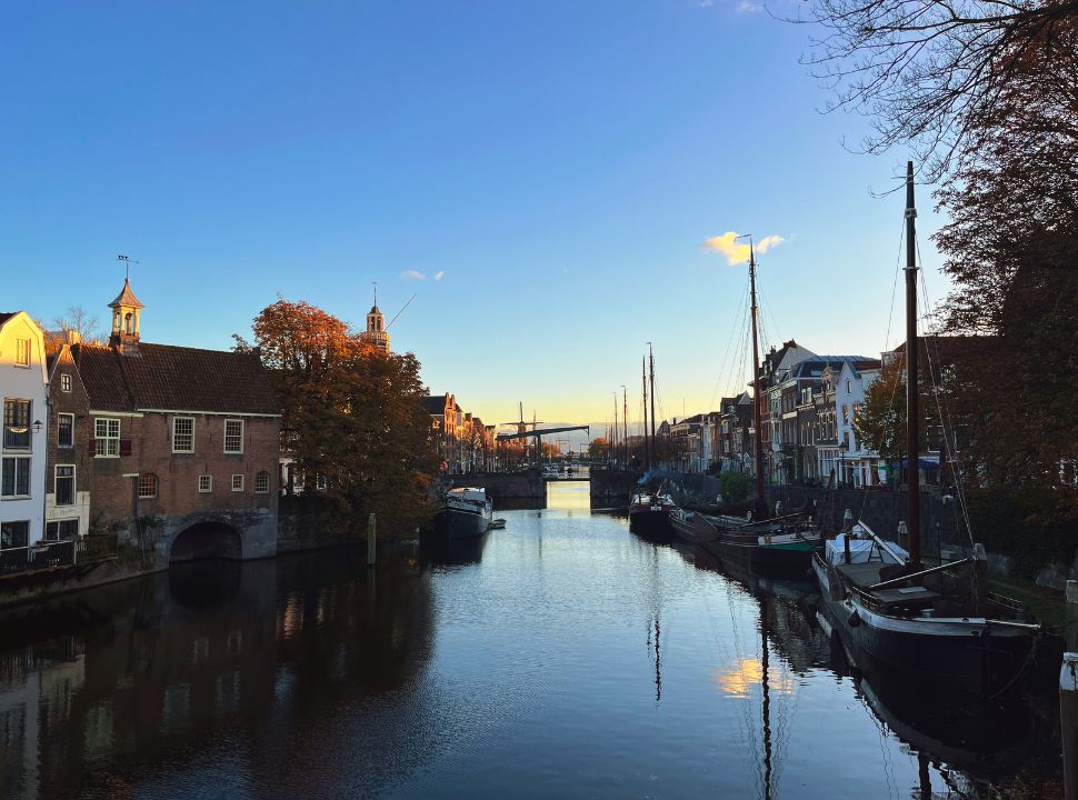 delfshaven Rotterdam by sun set in late autumn