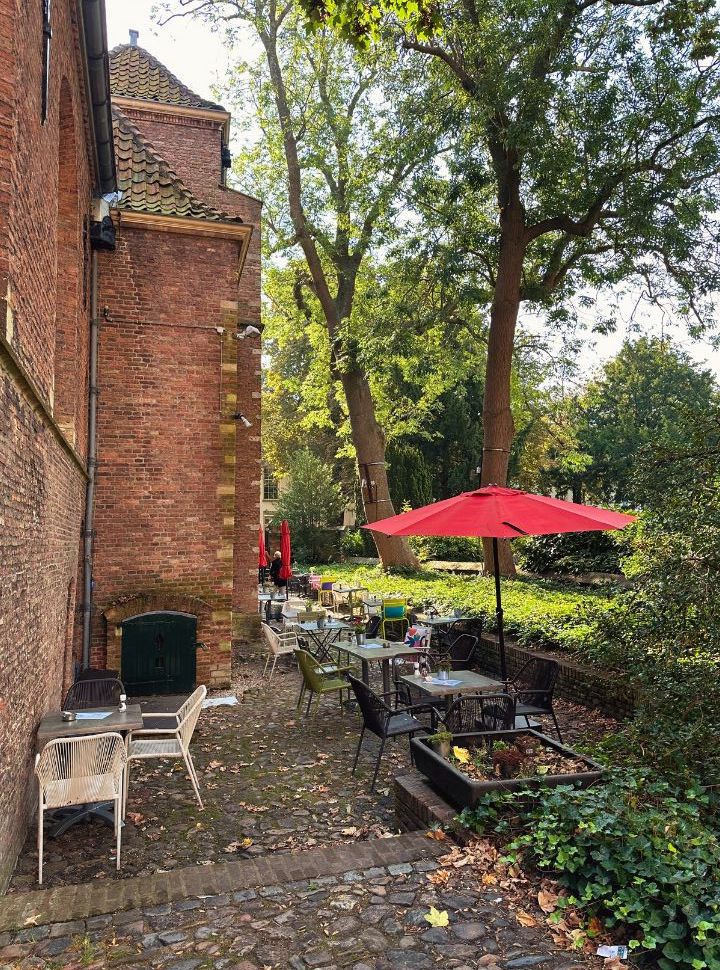 outdoor terrace located at a garden of the historic museum prinsenhof in Delft