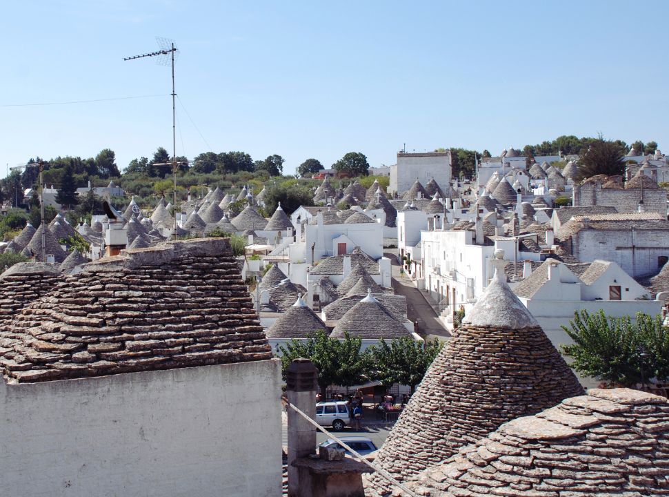 view over the trulli houses in Alberobello in Puglia Italy