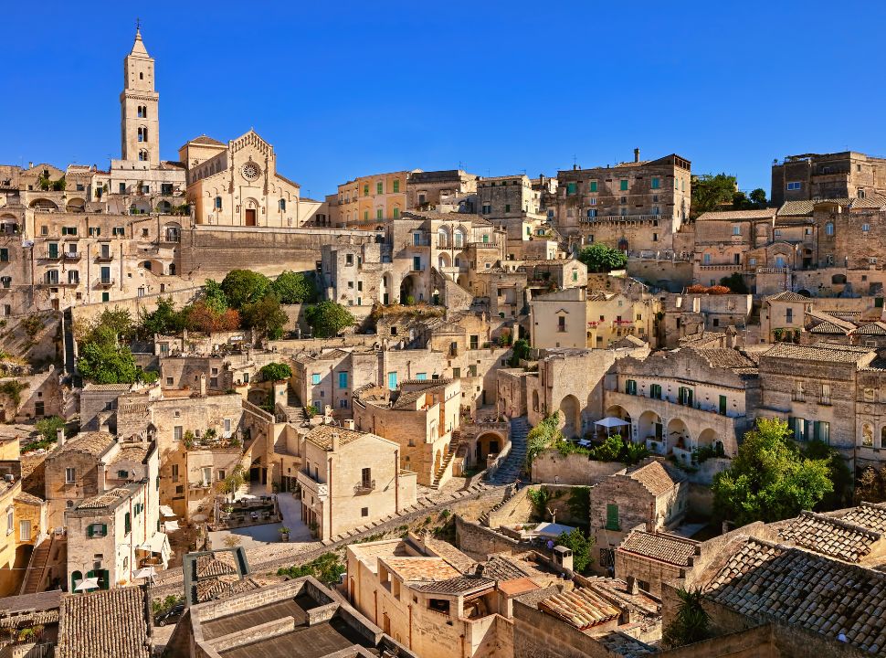 narrow streets and staircases within the old sassi neigbourhood of matera italy