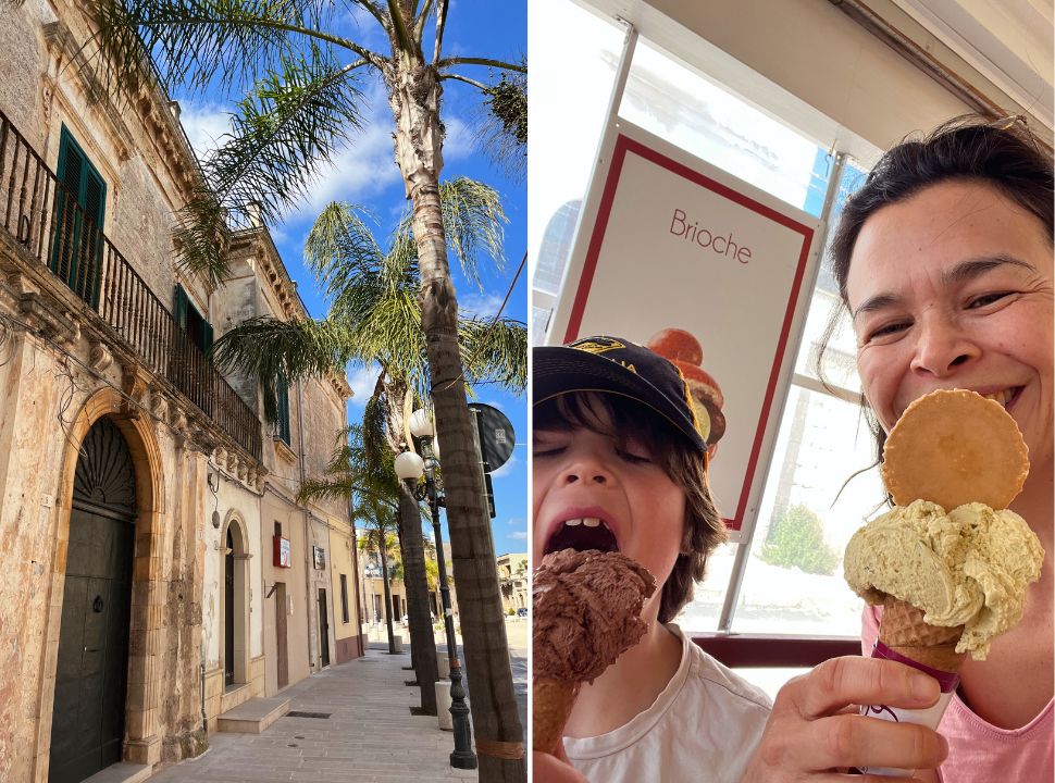 quiet streets at campomarino, coastal town in Pugalia with a picture of a mother and son enjoying ice cream