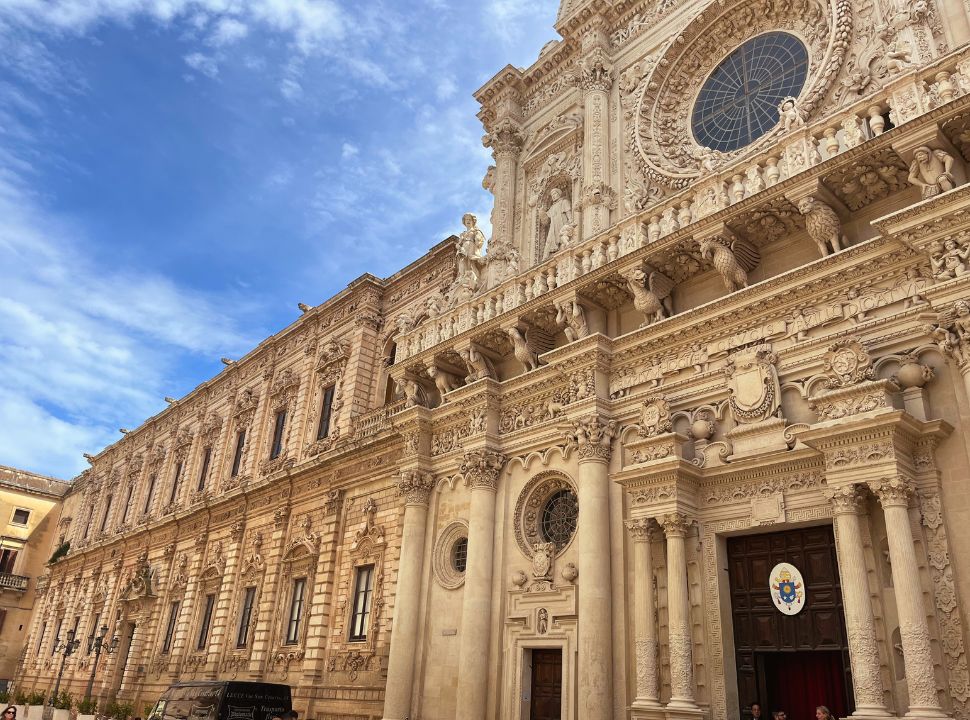 beautifully decorated church with details and statues in Lecce Puglia