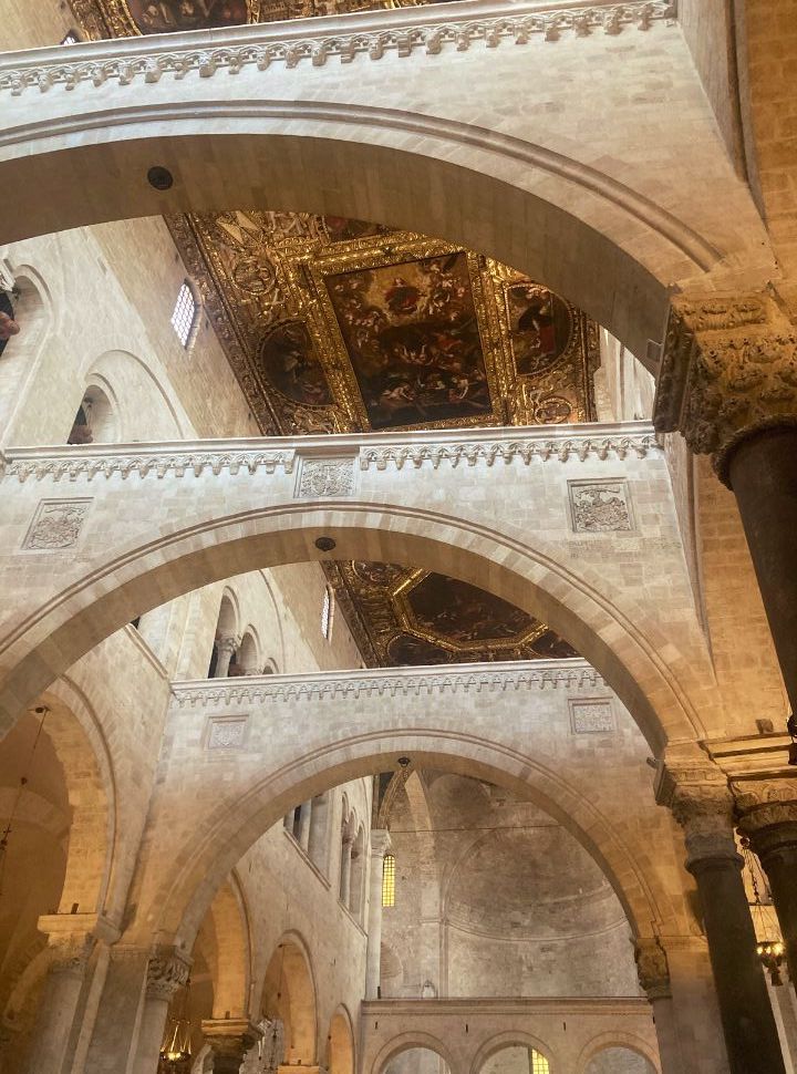 stunning arches and roof decoration in the basilica of saint nicholoas Puglia