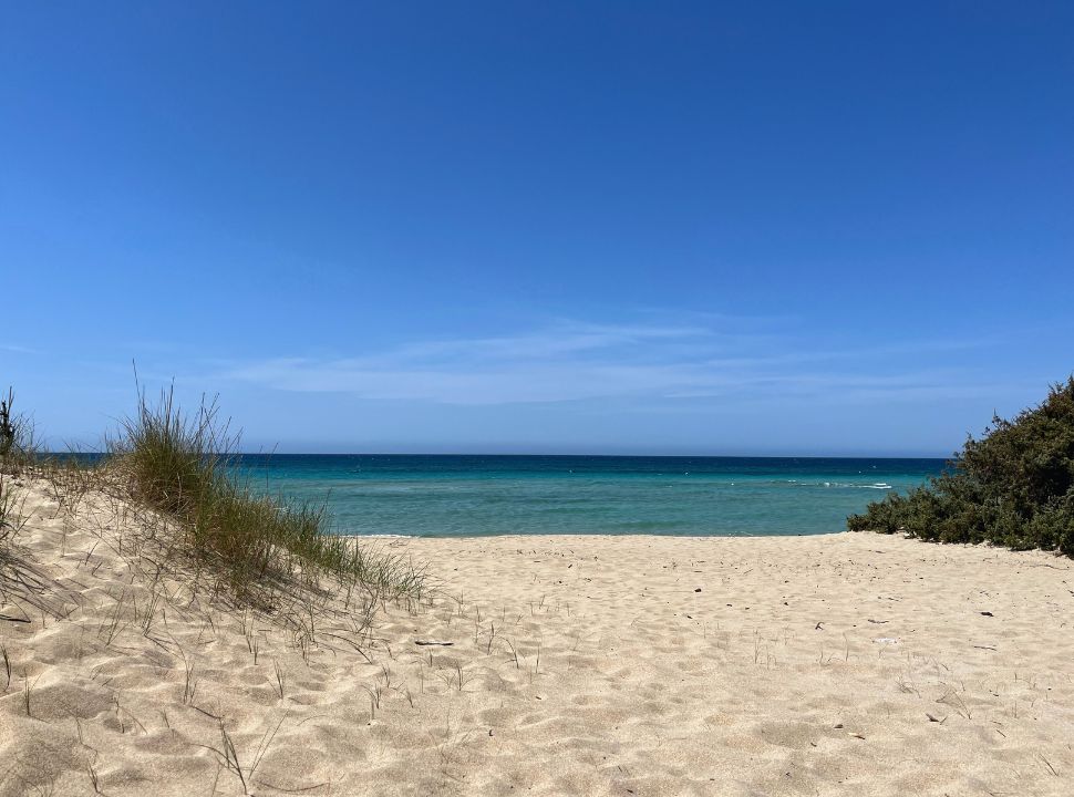 soft sanded beach with blue and turquoise water at padula bianca, Puglia