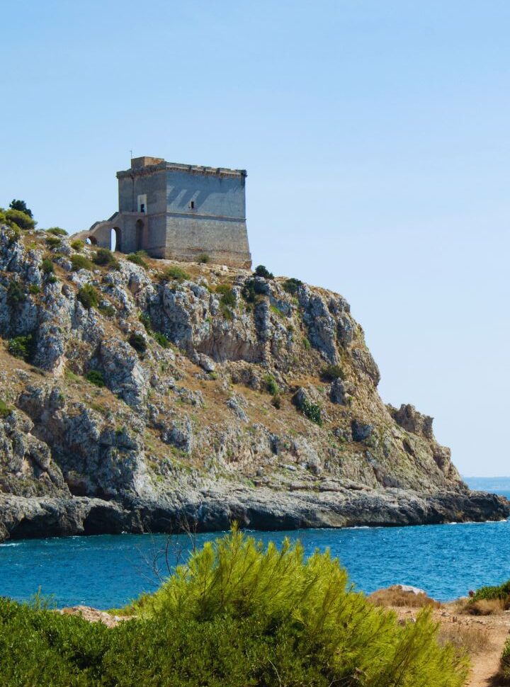 old tower on the cliffs at porto selvaggio puglia