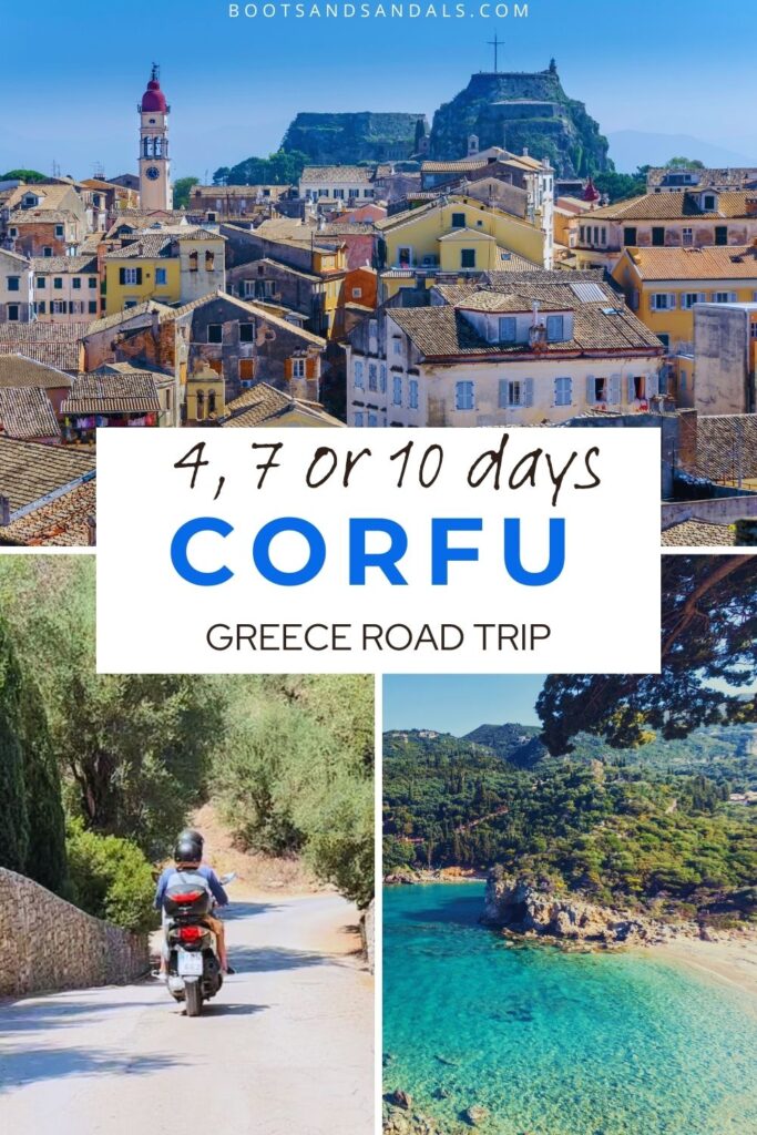 pin for pintrest with the thext 4, 7, or 10 days corfu greece road trip