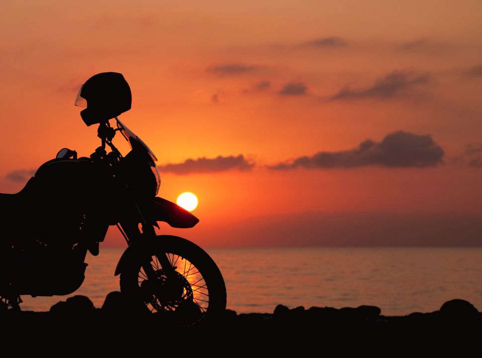 motorcycle at sunset in greece