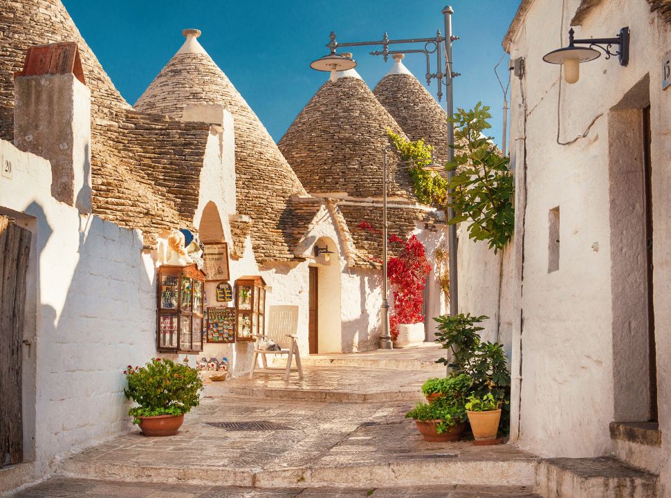 little street in Alberobello Puglia known for it trulli houses and beautiful setting