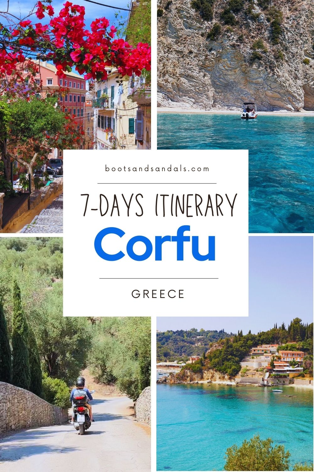 pintrest pin with the text 7 days itinerary corfu greece