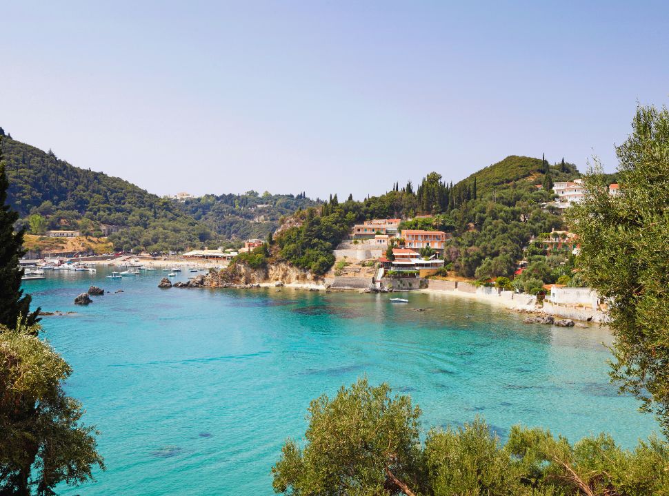 view of beautiful colored water in a bay with accommodation at paleokastritsa corfu